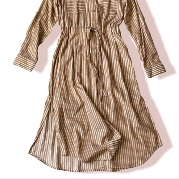J Glee Gold Stripe Midi Shirtdress Button Front Small - Picture 8 of 15